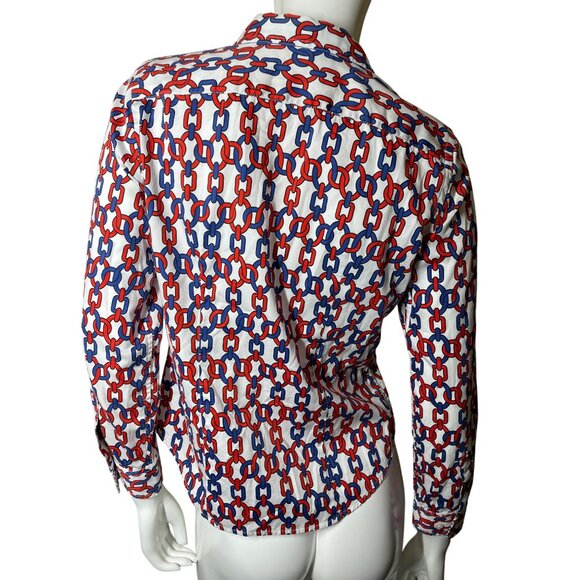 Jones New York Petite Small Womens Long Sleeve Button-Up Shirt Chain Link Print - Picture 2 of 13